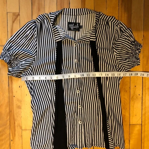 Small Stripe Hell Bunny Humbug Bow Blouse Retro Goth Tim Burton Hot Topic - Picture 5 of 8